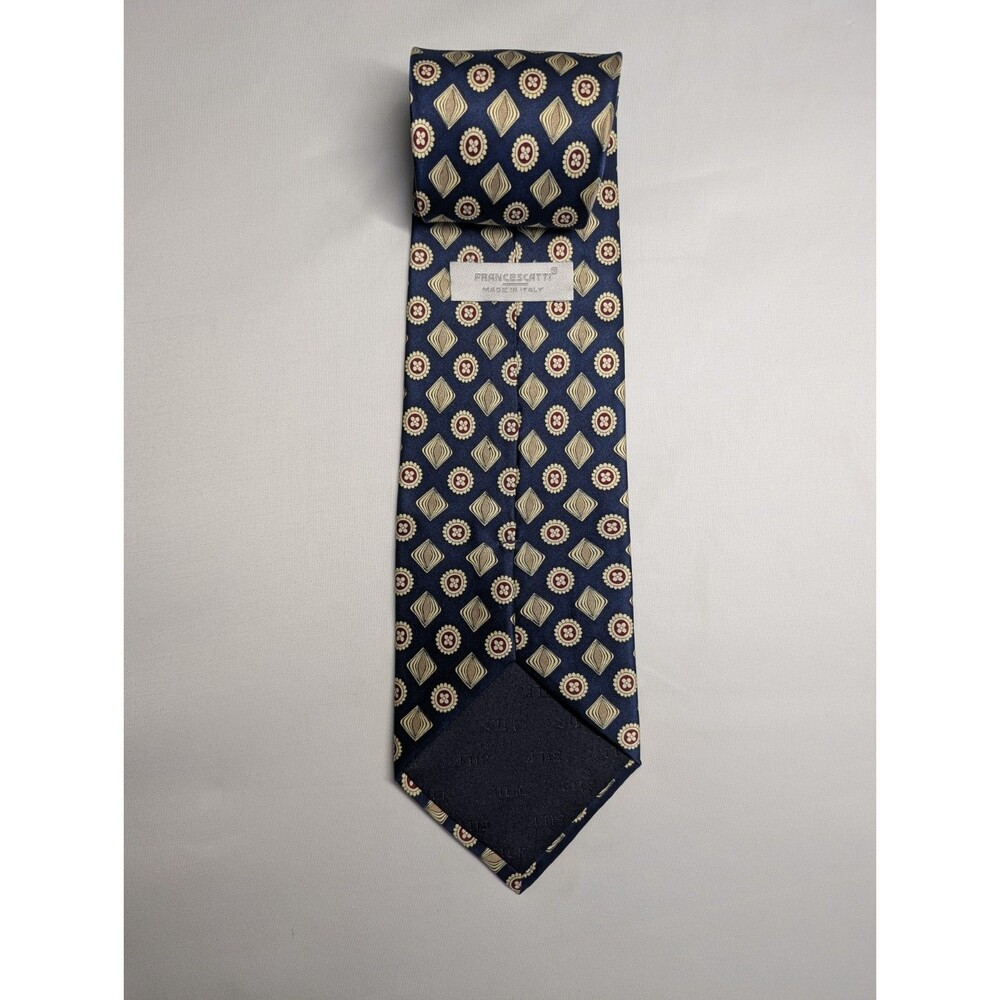 FRANCESCATTI Silk Patterned Tie Mens Designer Necktie Burgundy Navy Geometric
